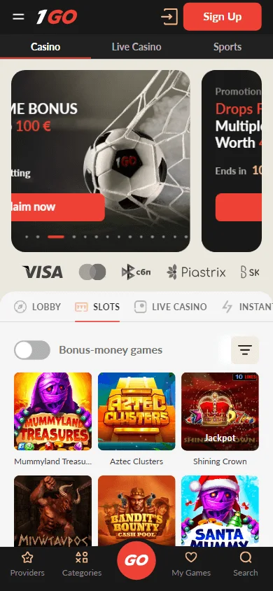 1go Casino mobile games area